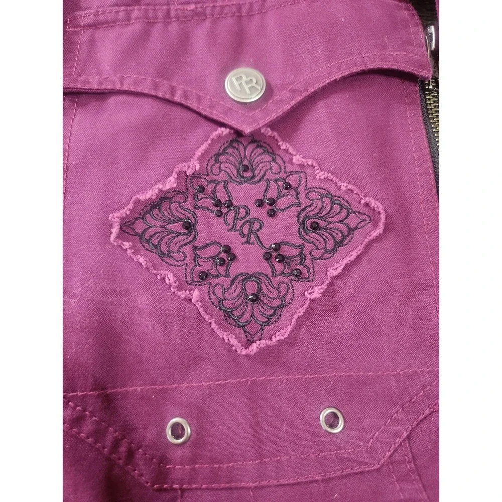 Powder River Outfitters Jacket Womens‎ S Purple Faux Fur Collar Western Zip